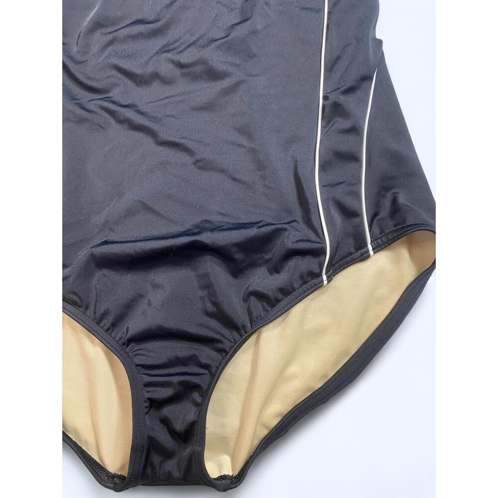 Lands' End Tugless X-Back Swimsuit Black White Piping EUC Size 14 Sporty - Picture 6 of 13